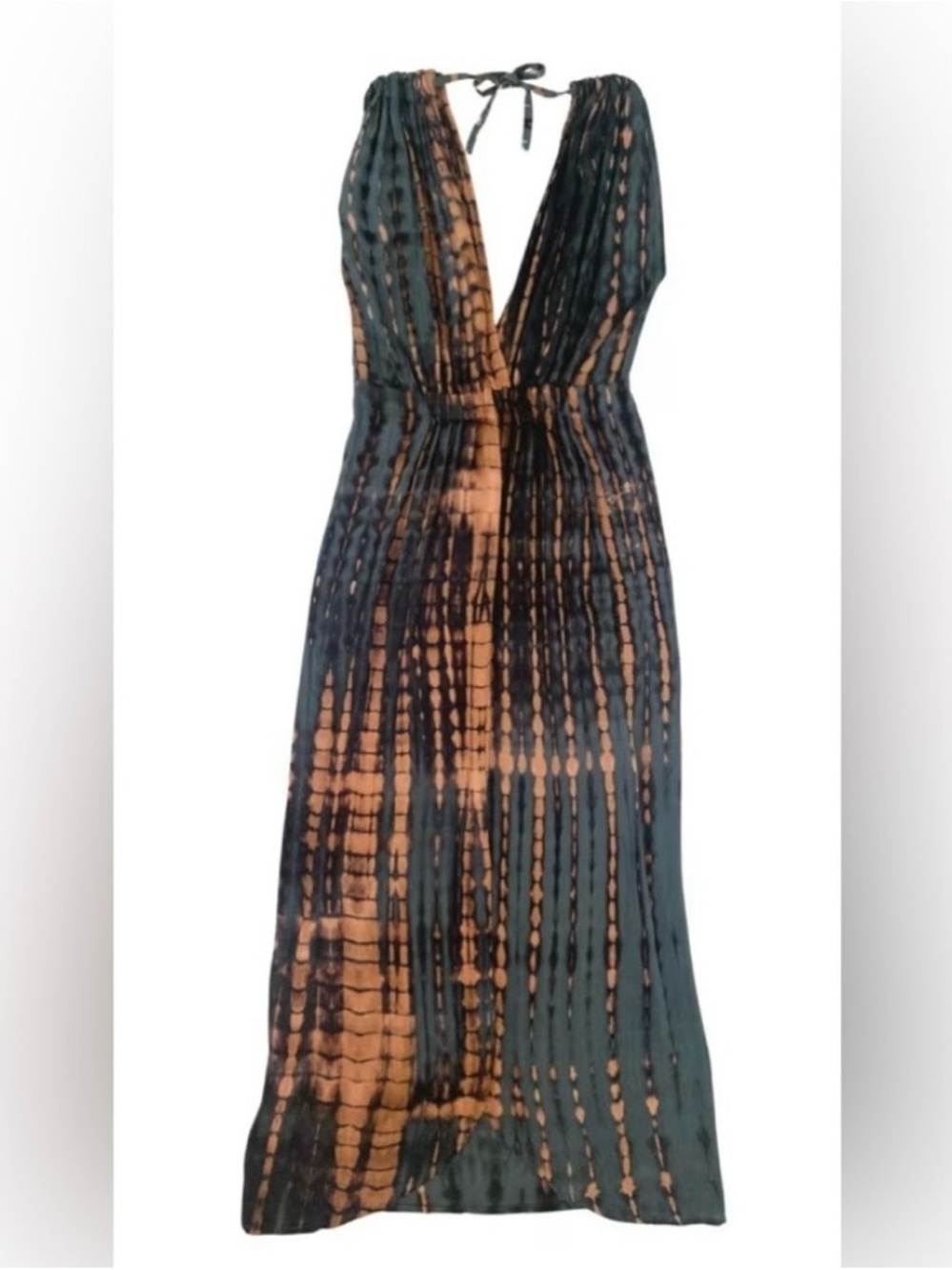 NWT Pink Haley Tie-Dye V-Neck Maxi Dress in Black & Tan